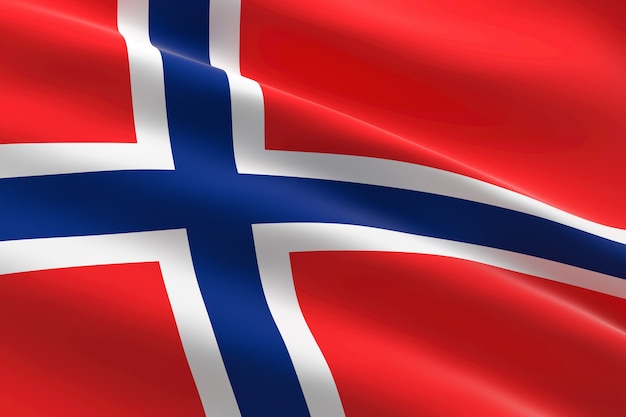 Bandeira da Noruega. Ilustração 3D da bandeira da Noruega acenando