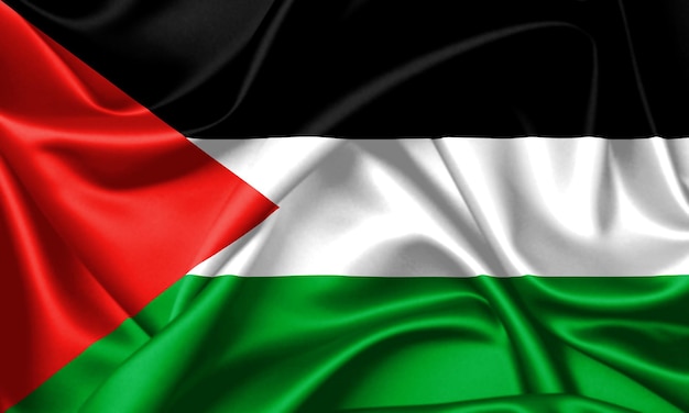 Foto bandeira da palestina em 3d agitando de perto textura de seda imagem ilustração de fundo