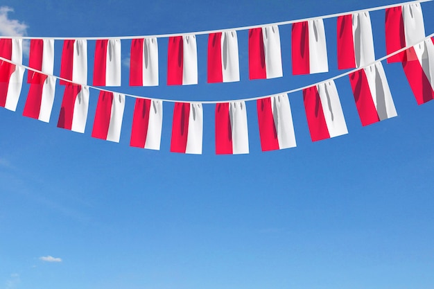 Bandeira da Polônia bandeira festiva pendurada contra um céu azul d render