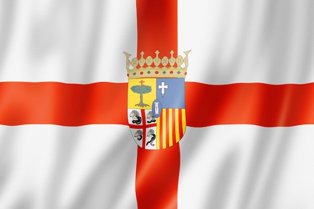 Bandeira da província de Saragoça, Espanha acenando a coleção de banners. Ilustração 3D