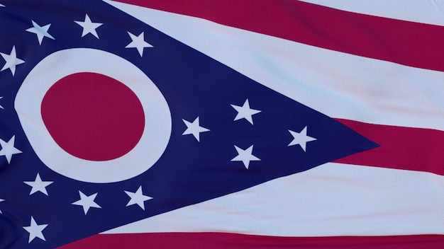 Bandeira da região do estado de Ohio dos Estados Unidos acenando para renderização em 3d do vento