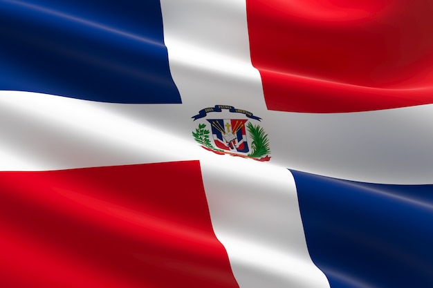 Bandeira da República Dominicana. Ilustração 3D da bandeira dominicana acenando.