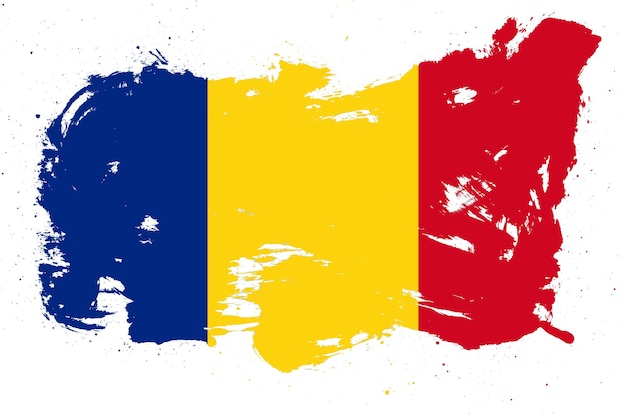 Bandeira da Romênia com efeito de pincelada grunge pintada em fundo branco
