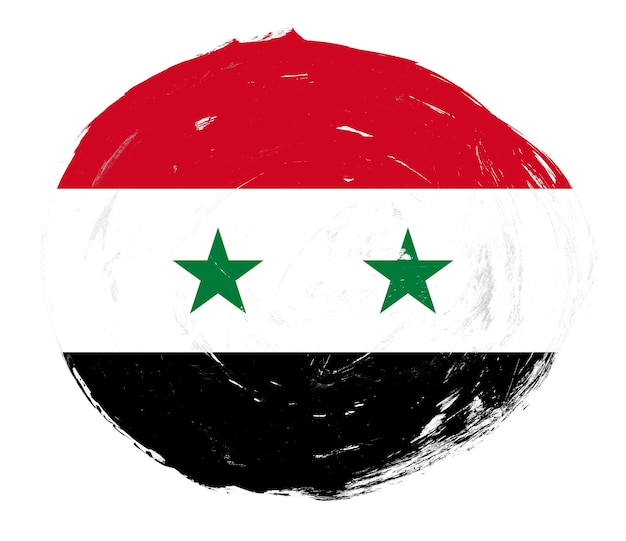 Foto bandeira da síria pintada em um fundo de pincel de traçado branco angustiado