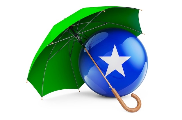 Foto bandeira da somália sob guarda-chuva proteção e segurança da renderização em 3d do conceito da somália