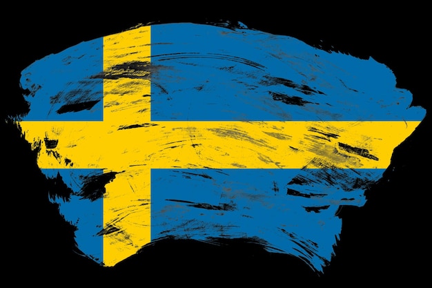 Bandeira da Suécia em fundo de pincel de traçado preto angustiado