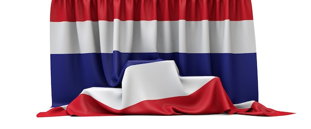 Bandeira da Tailândia drapejada sobre um pódio de vencedores da competição d render