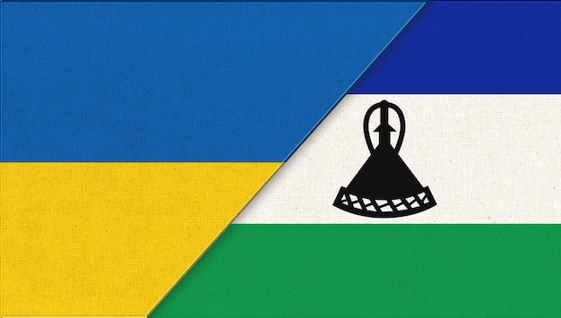 Bandeira da Ucrânia e Lesoto Ilustração 3D Duas Bandeiras Juntas