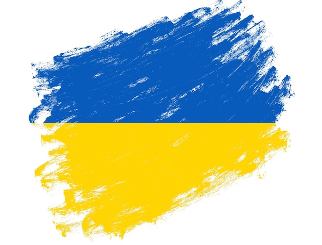 Bandeira da Ucrânia pintada em um fundo branco de pincelada grunge