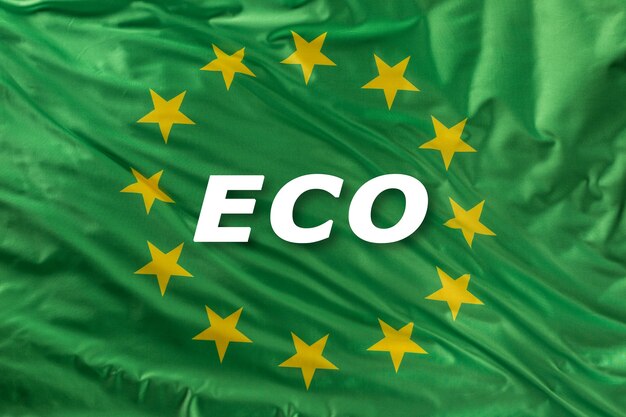 Foto bandeira da união europeia verde como uma marca de bio comida orgânica ou ecologia.