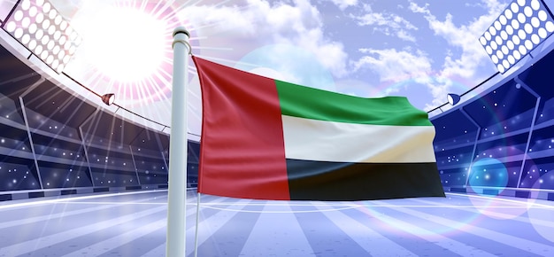 Bandeira da UnitedArabEmirates 3d Flag em um campo de futebol