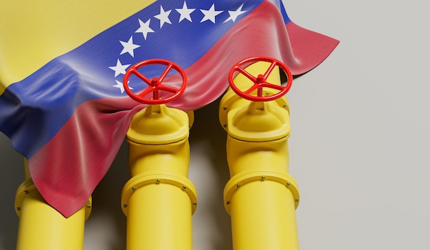 Bandeira da Venezuela cobrindo uma linha de tubulação de combustível de petróleo e gás Conceito da indústria petrolífera 3D Rendering