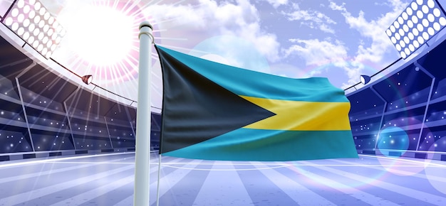 Bandeira das Bahamas 3d Flag em um campo de futebol