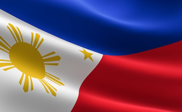 Foto bandeira das filipinas. ilustração da bandeira filipina acenando.