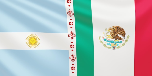 Bandeira das seleções nacionais de futebol Argentina x México na FIFA 2022 no Catar 3d render