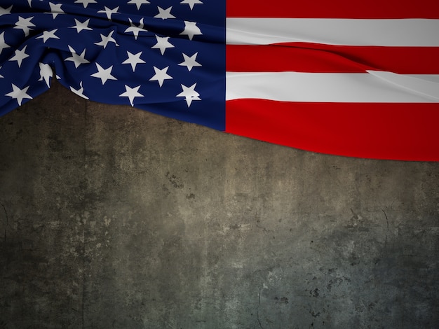 Bandeira de América da textura da tela com textura de concreto fundo escuro