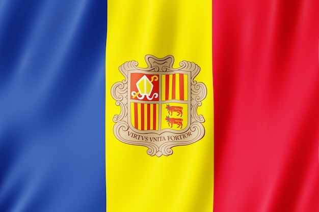 Bandeira de Andorra balançando ao vento.