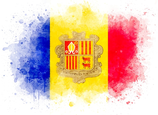 Foto bandeira de andorra, ilustração em aquarela