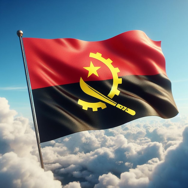 Bandeira de Angola a agitar no vento