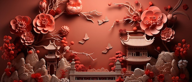 bandeira de ano novo em alfabeto chinês para marcar o ano novo no estilo de luxuosas cortinas de parede