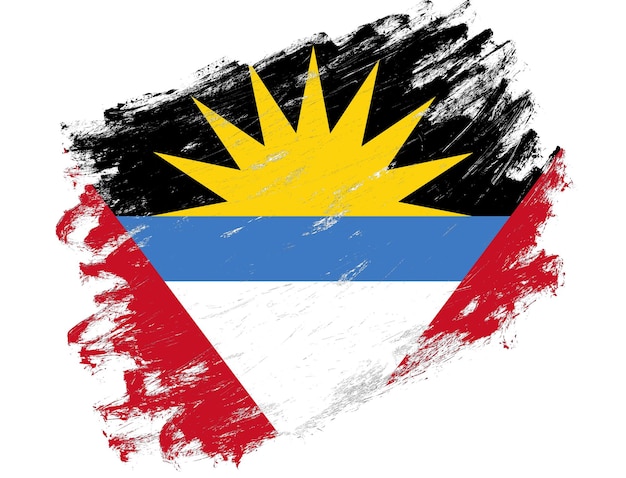 Bandeira de Antígua e Barbuda pintada em um fundo branco de pincelada grunge