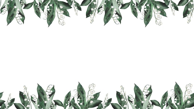 Foto bandeira de aquarela com lírios de primavera dos ramos do vale ilustração isolada fundo branco design para imprimir cartões postais convites para casamentos aniversários férias de primavera e verão