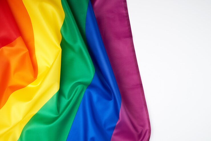 Bandeira de arco-íris têxtil com ondas, símbolo da liberdade de escolha das lésbicas