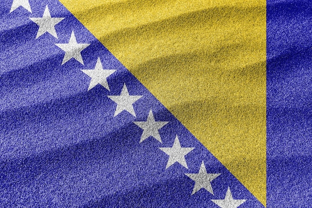 Bandeira de areia da bósnia e herzegovina, fundo de areia da bandeira nacional