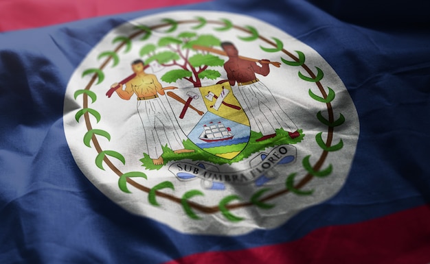 Bandeira de belize amarrotada close up