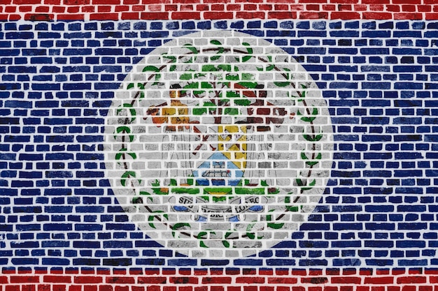 Bandeira de Belize pintada em uma parede de tijolos
