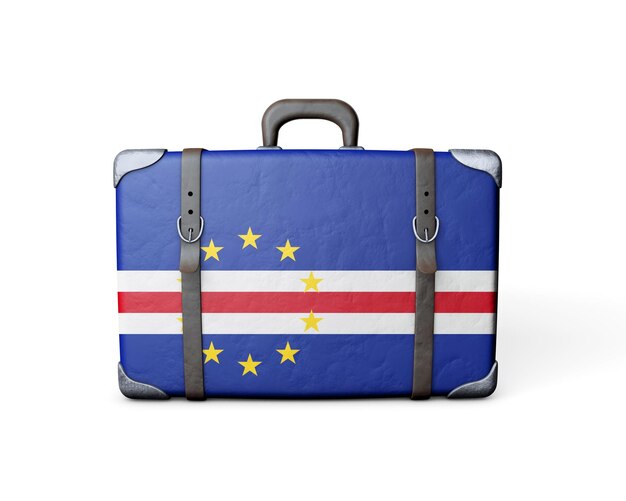 Bandeira de Cabo Verde em uma mala de couro vintage 3D Rendering