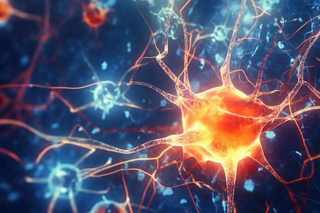 Bandeira de células nervosas Sistema neurônio do cérebro com sinapses Generative A
