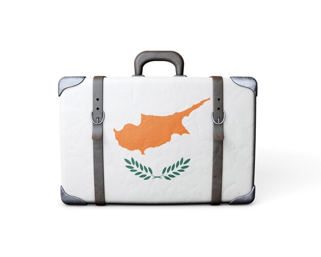 Bandeira de Chipre em uma mala de couro vintage 3D Rendering
