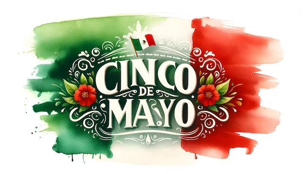 Bandeira de Cinco de Mayo em estilo aquarela