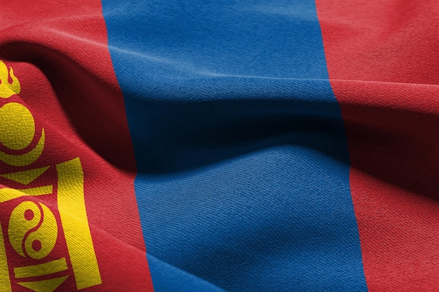 Bandeira de closeup de ilustração 3D da Mongólia