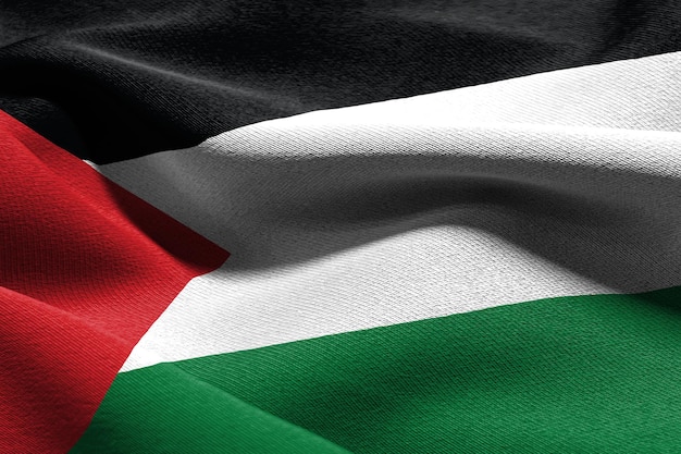 Bandeira de closeup de ilustração 3D da Palestina