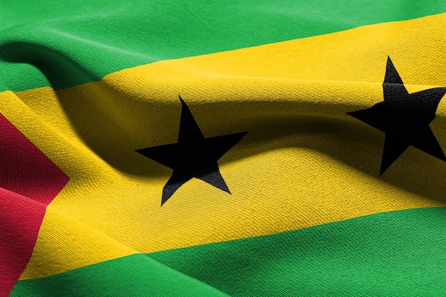 Bandeira de closeup de ilustração 3D de São Tomé e Príncipe