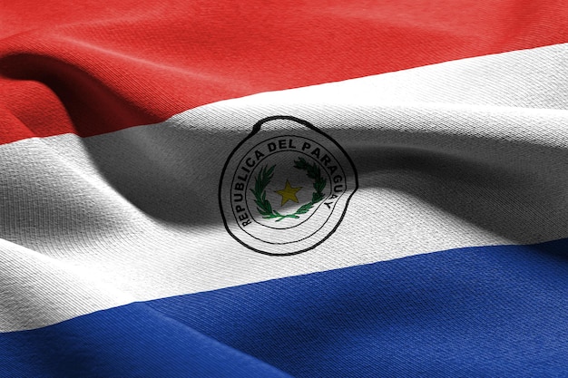 Bandeira de closeup de ilustração 3D do Paraguai