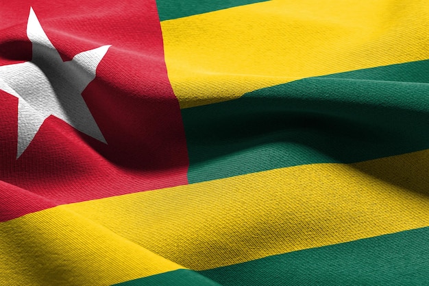 Bandeira de closeup de ilustração 3D do Togo