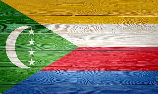 Bandeira de Comores, pintada em fundo de prancha de madeira velha