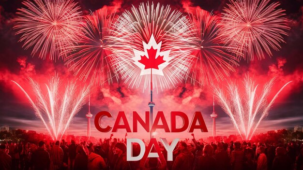 Bandeira de Feliz Dia do Canadá para fundo de fogos de artifício do dia do Canadá