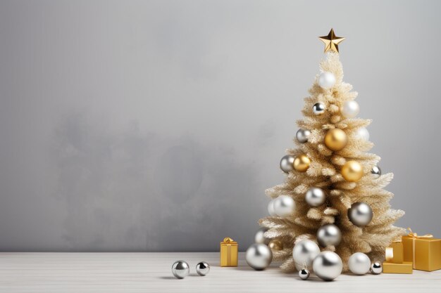 Bandeira de férias ano novo Natal Árvore de Natal decorada com bolas de ouro e prata