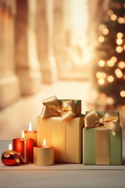 bandeira de férias Boxing Day presentes de Natal em um pacote bonito com fitas com velas