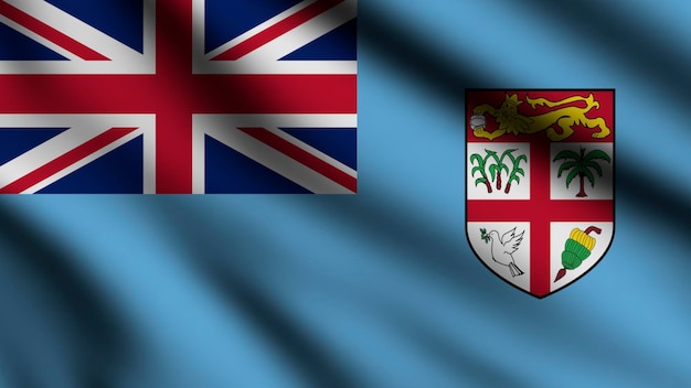 Bandeira de Fiji ao vento Ilustração 3D de bandeira voadora de página inteira