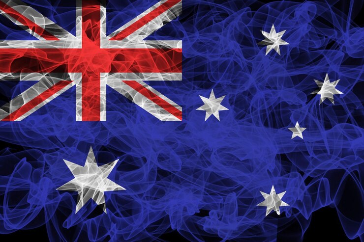 Foto bandeira de fumaça da austrália em fundo preto bandeira da austrália