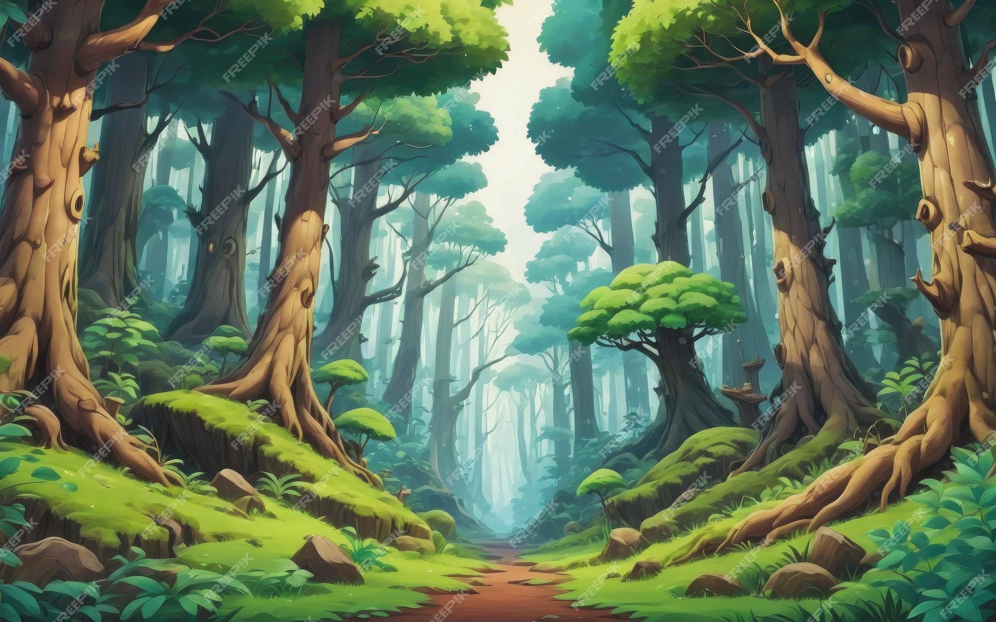 Fundo de floresta de anime, desenho de floresta papel de parede HD