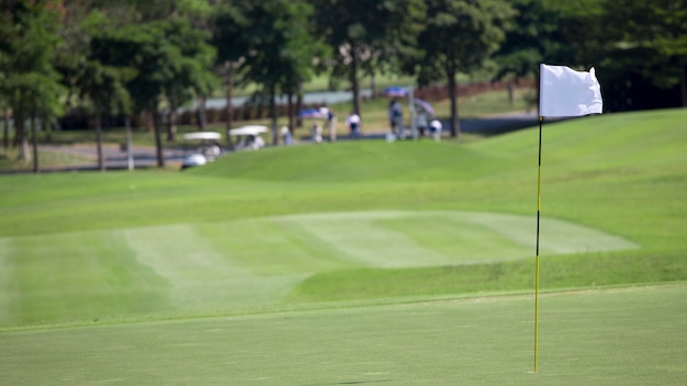 Foto bandeira de golfe na grama verde