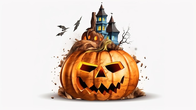 Bandeira de Halloween ou fundo de convite de festa com nuvens morcegos e abóboras ilustração
