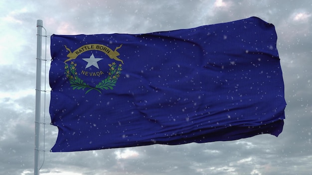 Bandeira de inverno de Nevada com fundo de flocos de neve renderização em 3d dos Estados Unidos da América