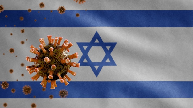 Bandeira de Israel acenando e o conceito de Coronavirus 2019 nCov.